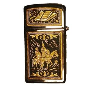Zippo Don Quixote Lighter Rare H 16 with Book On Top Engraved Metal Collectible